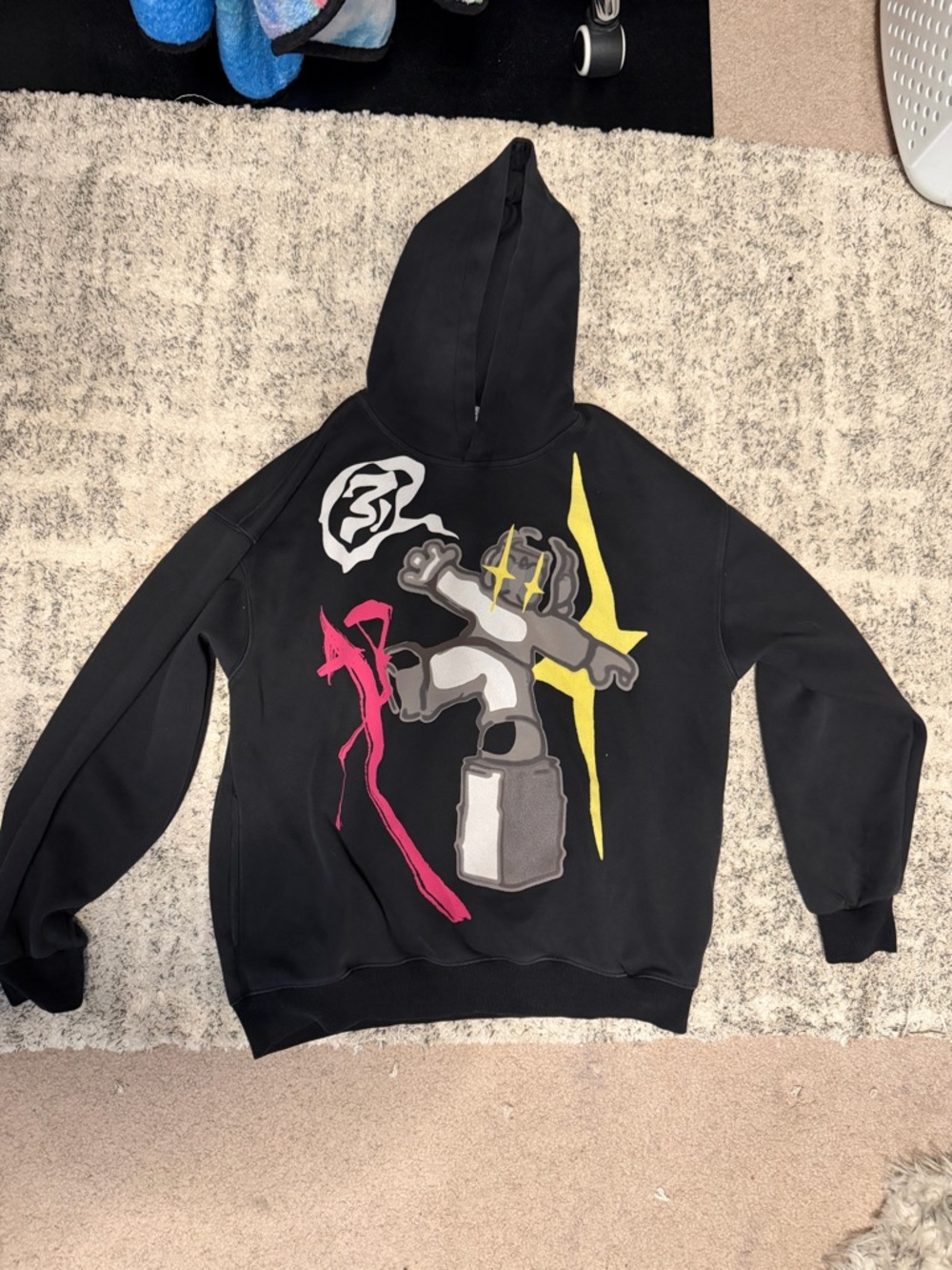 Aelfric Eden Black Graphic Hoodie with Pink and Yellow Accents